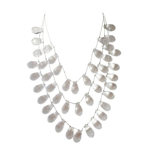 Vintage Teardrop Acrylic Crystal Dangle Layered Multi-Strand Necklace 16-18" - Picture 1 of 5